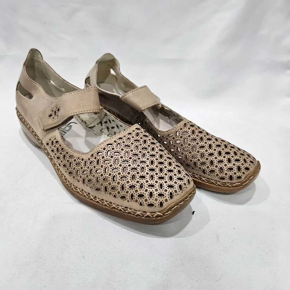 Rieker Antistress Women 413G8-62 Comfort Slip-On Leather Shoe 38 Beige Mary Jane